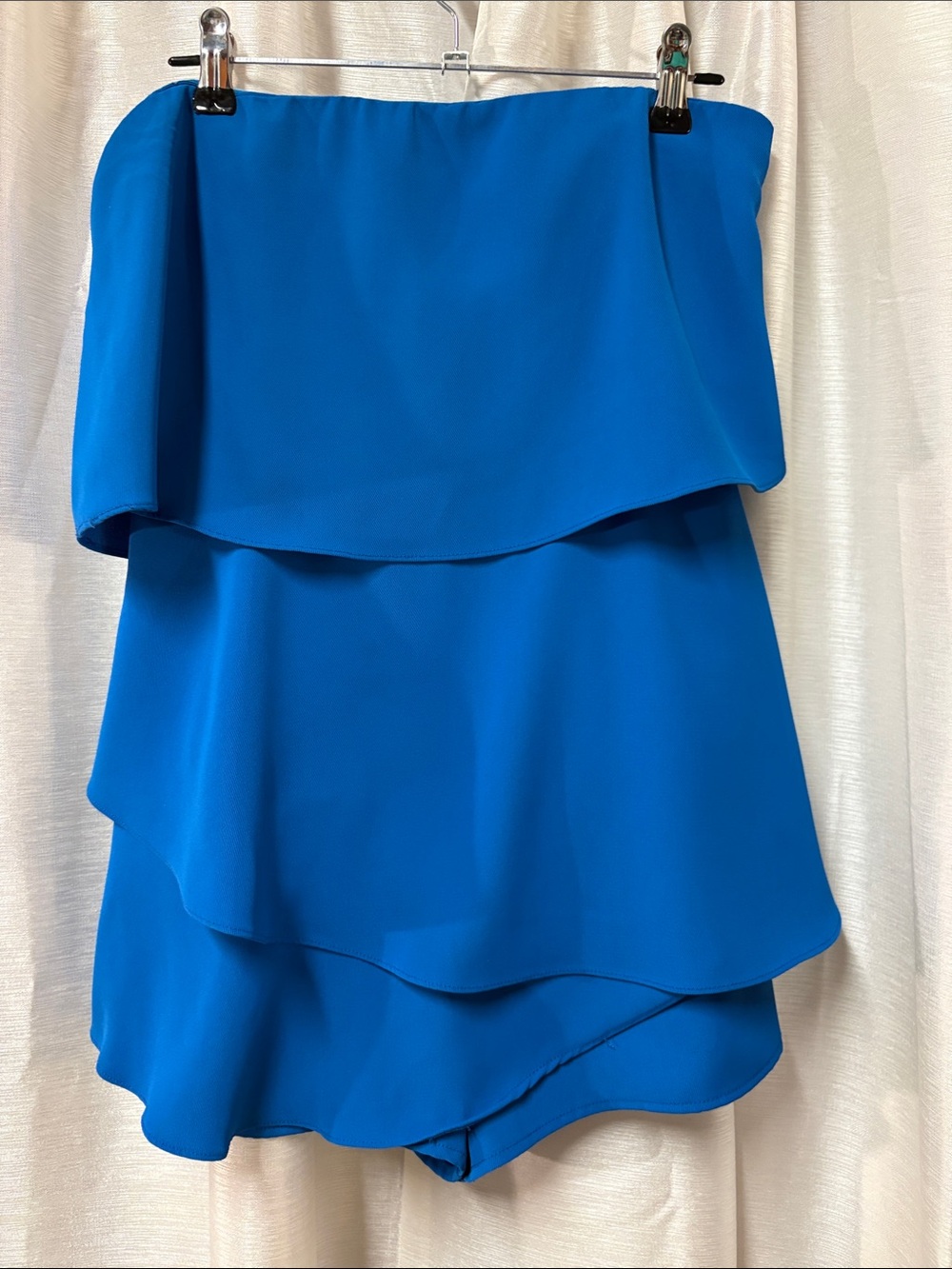 Idem Ditto Royal Blue Tiered Romper Small Strapless Ruffle Layered Shorts EUC